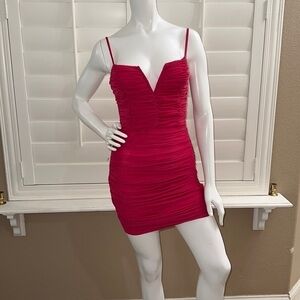 Lulus Here and Wow Hot Pink Ruched Bodycon Mini Dress